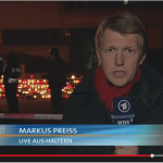 Markus Preiss (ARD) während einer Liveschaltung aus Haltern.